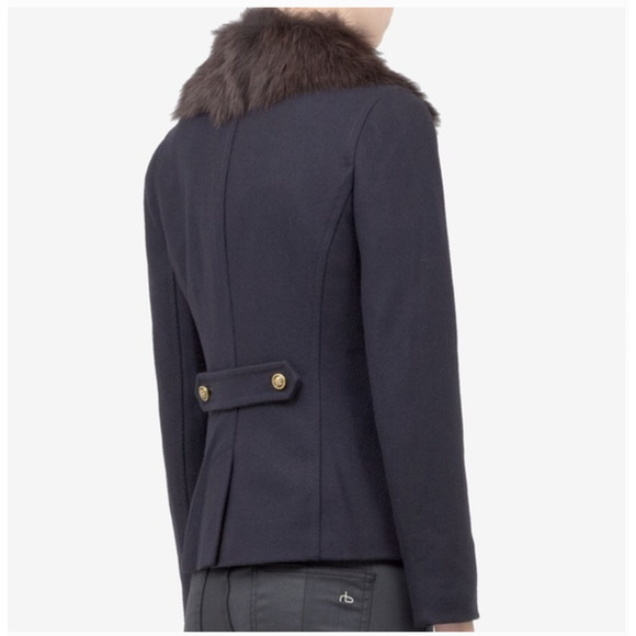 TORY BURCH • Navy Blue Alexandre Removable Fur Trim Pea Coat Sz 4 - Picture 11 of 11
